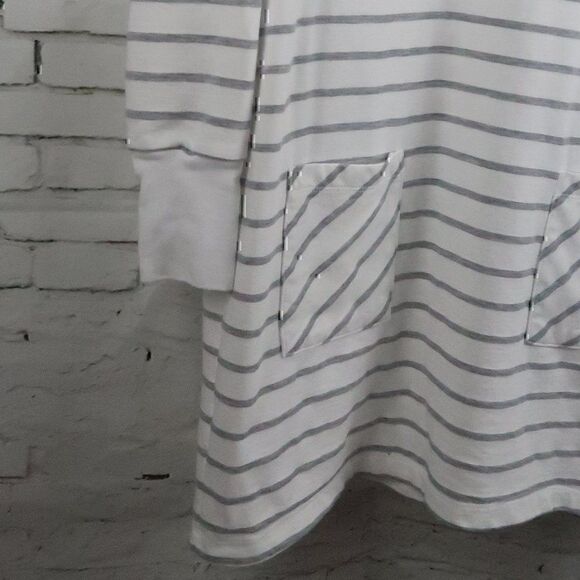 MARKET WHITE WITH GREY STRIPE ROUND NECK LONG SLEEVE CASUAL MIDI DRESS - Picture 3 of 8